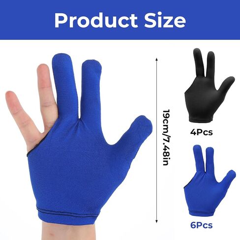 10 Pcs Pool Gloves Left and Right Hand, Universal Billiard Gloves | Three Finger Nylon Table Billiards Glove Breathable Elastic Cue Sports Glove Sports Accessories for Women Men (Black, Blue) in Kuwait