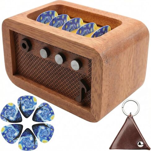 Guitar Pick Holder Wooden Picks Case Storage Box Pic Display Personalized Amp Pick Holder with 1Guitar Pick keychain 6 Guitar Picks (1 Guitar Pick Holder, 1Guitar Pick keychain, 6 Guitar Picks) in Kuwait