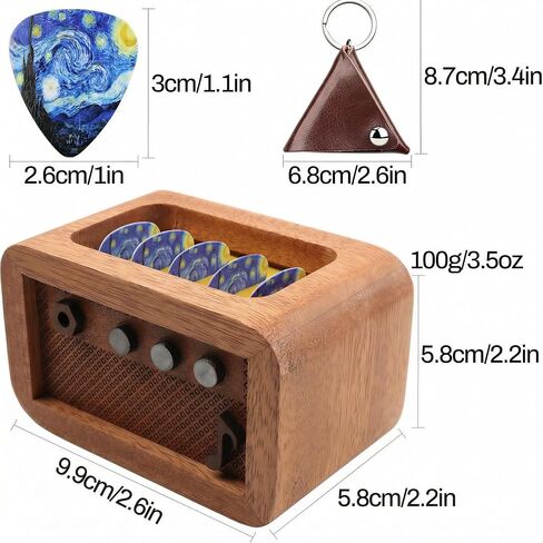 Guitar Pick Holder Wooden Picks Case Storage Box Pic Display Personalized Amp Pick Holder with 1Guitar Pick keychain 6 Guitar Picks (1 Guitar Pick Holder, 1Guitar Pick keychain, 6 Guitar Picks) in Kuwait