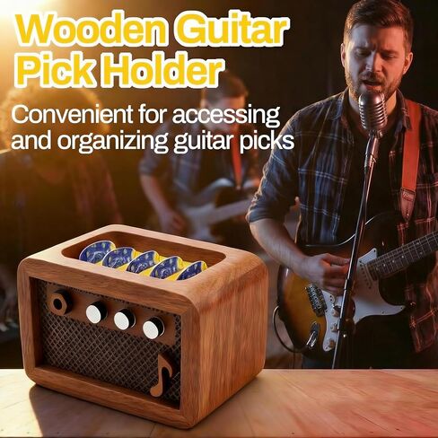 Guitar Pick Holder Wooden Picks Case Storage Box Pic Display Personalized Amp Pick Holder with 1Guitar Pick keychain 6 Guitar Picks (1 Guitar Pick Holder, 1Guitar Pick keychain, 6 Guitar Picks) in Kuwait