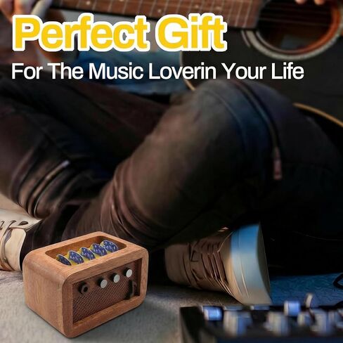 Guitar Pick Holder Wooden Picks Case Storage Box Pic Display Personalized Amp Pick Holder with 1Guitar Pick keychain 6 Guitar Picks (1 Guitar Pick Holder, 1Guitar Pick keychain, 6 Guitar Picks) in Kuwait