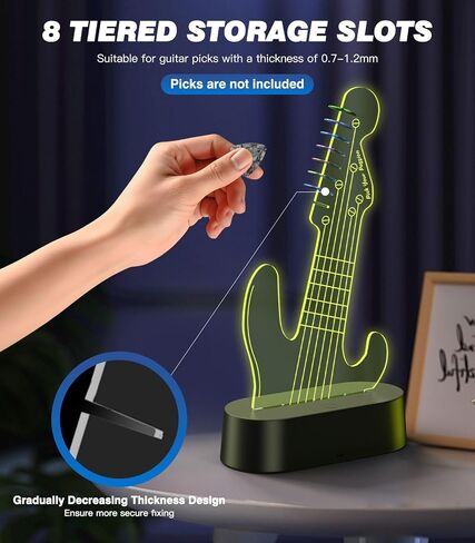 MoKo Light Up Guitar Pick Holder, 7-Color Changing LED Guitar Pick Display, Adjustable Brightness, USB Powered, Holds 8 Picks, Guitar Gifts for Men/Players/Musicians, Guitar Accessories in Kuwait