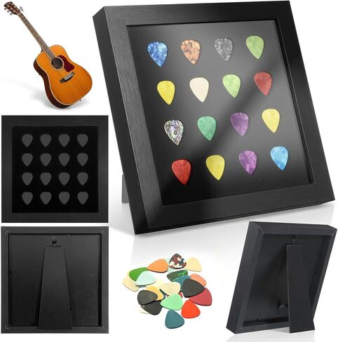 Guitar Pick Display Case Frame for 16 Picks (0.5-3.0mm), 8.1" Shadow Box with Velvet, Wall Mounted & Desktop Holder for Guitarists Music Lovers Collectors in Kuwait
