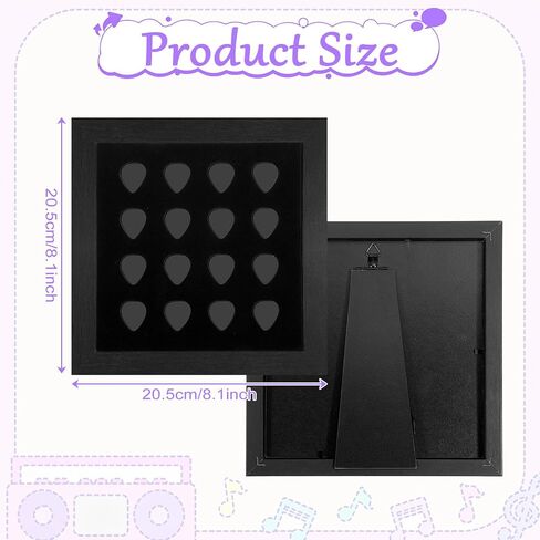 Guitar Pick Display Case Frame for 16 Picks (0.5-3.0mm), 8.1" Shadow Box with Velvet, Wall Mounted & Desktop Holder for Guitarists Music Lovers Collectors in Kuwait