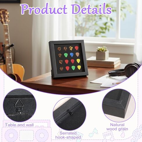 Guitar Pick Display Case Frame for 16 Picks (0.5-3.0mm), 8.1" Shadow Box with Velvet, Wall Mounted & Desktop Holder for Guitarists Music Lovers Collectors in Kuwait