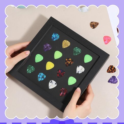 Guitar Pick Display Case Frame for 16 Picks (0.5-3.0mm), 8.1" Shadow Box with Velvet, Wall Mounted & Desktop Holder for Guitarists Music Lovers Collectors in Kuwait