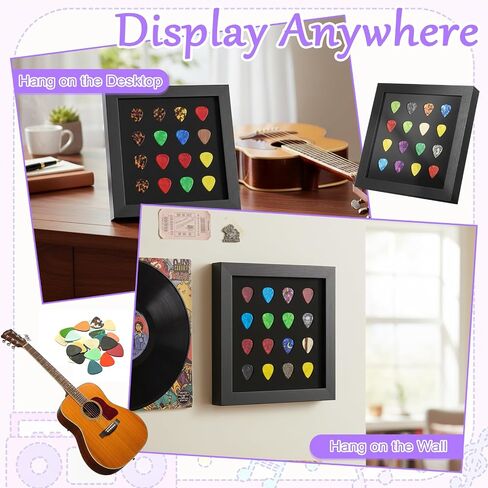 Guitar Pick Display Case Frame for 16 Picks (0.5-3.0mm), 8.1" Shadow Box with Velvet, Wall Mounted & Desktop Holder for Guitarists Music Lovers Collectors in Kuwait