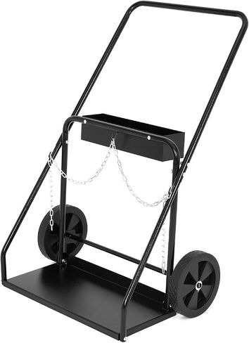 Heavy Duty Dual Welding Cylinder Cart – 440 lb Capacity, Rolling Oxygen Acetylene Gas Cylinder Trolley – 8" & 10" Wheels, Safety Chains – Industrial Cutting & Welding – Gas Cylinder Trolley in Kuwait