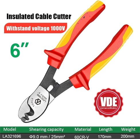 1PCS Insulated Cable Cutter 1000V Wire Stripping Pliers Heavy-Duty Multi-Tool for Electricians High Voltage Safety(6inch LA321696) in Kuwait
