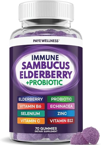Elderberry Gummies الدعم المناعي ، الدعم اليومي للأطفال والبالغين*، مع Sambucus Elderberry ، الزنك ، فيتامين C ، D3 ، B6 ، B12 ، زائد - ملحق غذائي - 140 عدد in Kuwait