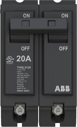 قاطع الدائرة ABB Q-Line® THQL2120 • قاطع مزدوج القطب 20 أمبير • 120/240 فولت تيار متردد • تصنيف مقاطعة 10 kAIC • قاطع توصيل مغناطيسي حراري لمراكز التحميل in Kuwait