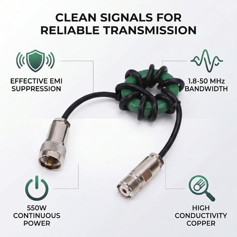 Eujgoov HF Shortwave Choke 1.8 إلى 50MHz Balun مضاد للتدخل عالي الطاقة FT8 مخصص الزنك الفريت الأساسية 50 مم الوضع المشترك خنق لراديو هام in Kuwait
