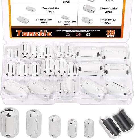 Tanstic 28 قطعة مشبك أبيض على حلقة الفريت الأساسية RFI EMI مشبك كابل مثبط الضوضاء لكابل قطر 3.5 مللي متر 5 مللي متر 7 مللي متر 9 مللي متر 13 مللي متر in Kuwait