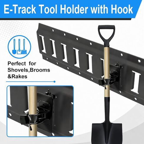 حاملات أدوات E-Track، فولاذ شديد التحمل مطلي بالزنك، أسود، 6 عبوات | تحمل ما يصل إلى 40 رطلاً، من أجل مكانس المجارف والمجارف وتنظيم جراج المقطورة in Kuwait