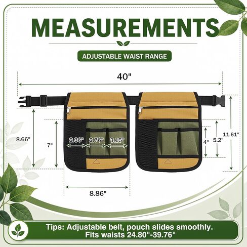 Garden Tool Belt Pouch Handy Organizer, Unisex Adjustable Waist Belt Apron for Gardening Gift, Canvas Belts with 2 Holster Pouches for Plumbing, Florists, Woodwork, Diy, Yard Work, Picking in Kuwait