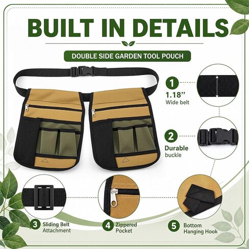 Garden Tool Belt Pouch Handy Organizer, Unisex Adjustable Waist Belt Apron for Gardening Gift, Canvas Belts with 2 Holster Pouches for Plumbing, Florists, Woodwork, Diy, Yard Work, Picking in Kuwait