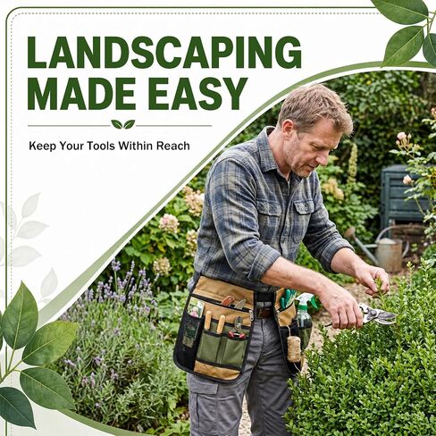 Garden Tool Belt Pouch Handy Organizer, Unisex Adjustable Waist Belt Apron for Gardening Gift, Canvas Belts with 2 Holster Pouches for Plumbing, Florists, Woodwork, Diy, Yard Work, Picking in Kuwait