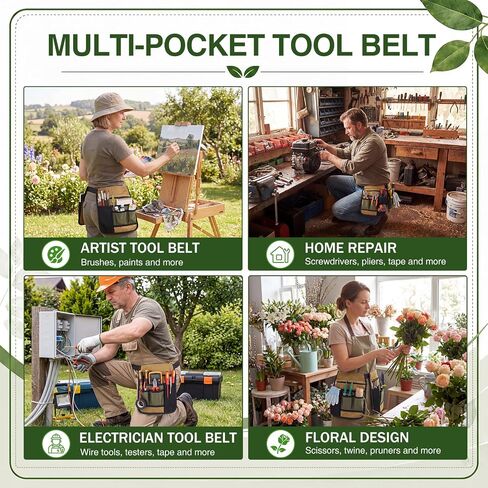 Garden Tool Belt Pouch Handy Organizer, Unisex Adjustable Waist Belt Apron for Gardening Gift, Canvas Belts with 2 Holster Pouches for Plumbing, Florists, Woodwork, Diy, Yard Work, Picking in Kuwait