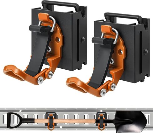 2 Pack E Track Tool Holder with Quick Release, Adjustable Clamp Mount for E-Track Accessories, Holds Broom, Shovel, Rake, Hose & Tools , Heavy Duty for Trailer, Truck & Cargo Organization,Orange in Kuwait
