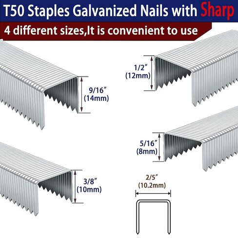 HW HAMWOO 20 Guage T/50 Staples,5/16"+3/8"+1/2"+9/16":5248pcs | Galvanized Nails,4 Sizes Assorted Size Project Pack for Staple Gun or T-50 Stapler in Kuwait