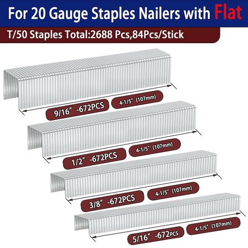 HW HAMWOO 20 Guage T/50 Staples,5/16"+3/8"+1/2"+9/16":5248pcs | Galvanized Nails,4 Sizes Assorted Size Project Pack for Staple Gun or T-50 Stapler in Kuwait