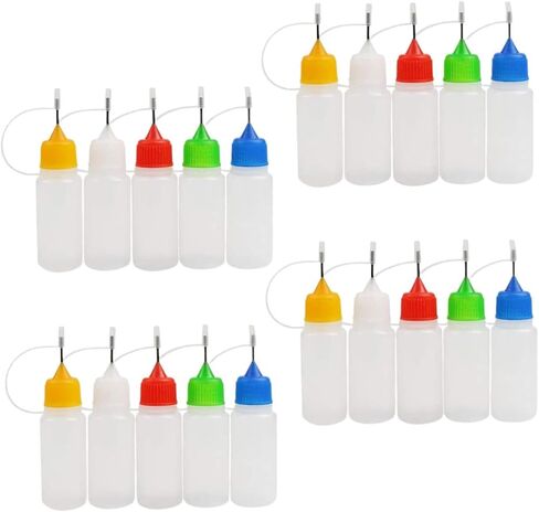NUOBESTY 20 Pcs 30ml Small Needle Tip Glue Squeeze Bottles with Lids, Semi- Precision Applicator Bottles for Paint and Adhesive Dispensing, Suitable for Craft and Industrial Random Color in Kuwait