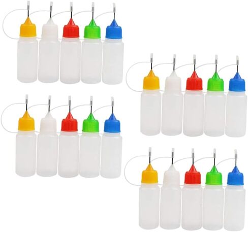 NUOBESTY 20 Pcs 30ml Small Needle Tip Glue Squeeze Bottles with Lids, Semi- Precision Applicator Bottles for Paint and Adhesive Dispensing, Suitable for Craft and Industrial Random Color in Kuwait