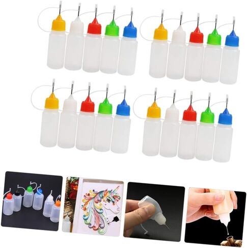 NUOBESTY 20 Pcs 30ml Small Needle Tip Glue Squeeze Bottles with Lids, Semi- Precision Applicator Bottles for Paint and Adhesive Dispensing, Suitable for Craft and Industrial Random Color in Kuwait