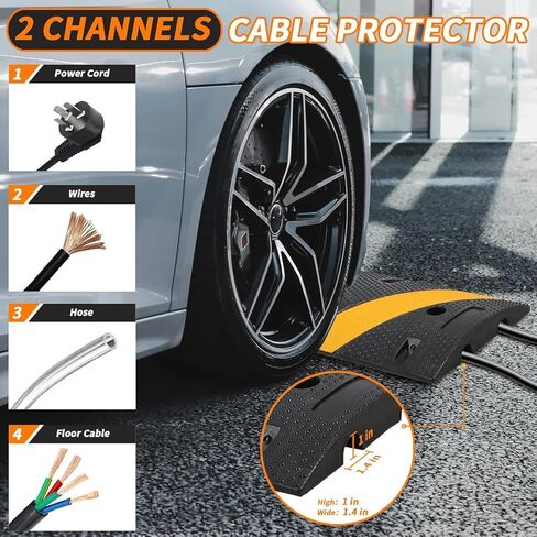 72inch Rubber Speed Bump with 4 End Caps, 2-Pack Heavy Duty Speed Bumps for Road, 66000 LBS Capacity Speed Humps with 8 Bolts for Parking Lots in Kuwait