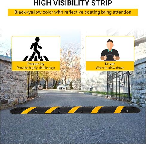 72inch Rubber Speed Bump with 4 End Caps, 2-Pack Heavy Duty Speed Bumps for Road, 66000 LBS Capacity Speed Humps with 8 Bolts for Parking Lots in Kuwait