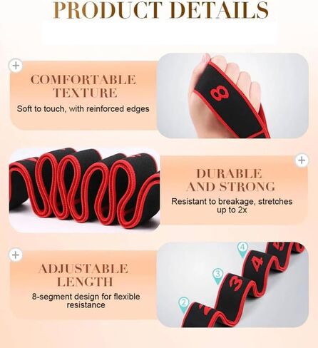 Fitness Resistance Bands for Stretching, Stretch Band for Working Out, Numbered 8 Section Adjustable Elastic Strap, Yoga Pilates Flexibility Training, Multifunction Full Body Leg Stretcher in Kuwait