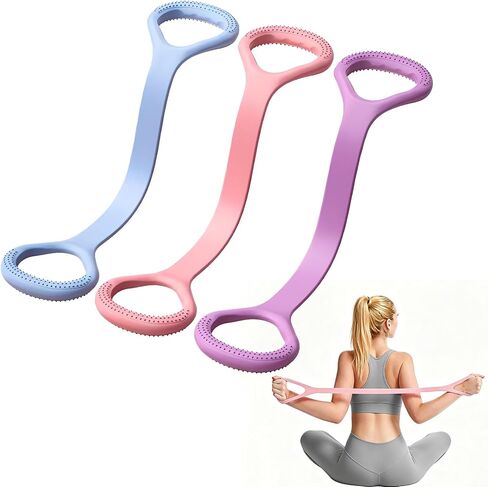 Figure 8 Resistance Band with Handles - 3 Pack Elastic Exercise Bands for Yoga, Pilates, Stretching, Physical Therapy, Home Gym Workout Equipment for Arm, Back, Shoulder Training in Kuwait
