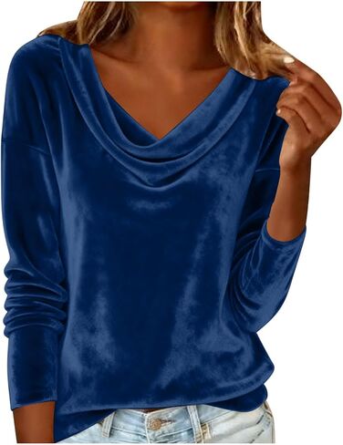Velvet Tops for Women Comfy Cowl Neck Long Sleeve Shirts Spring Fall Elegant Holiday Party Blouses Tshirts in Saudi Arabia