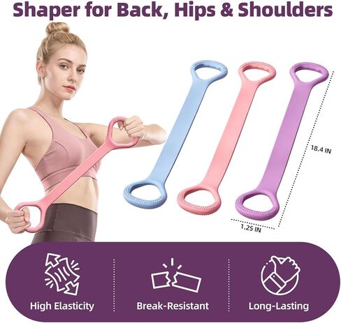 Figure 8 Resistance Band with Handles - 3 Pack Elastic Exercise Bands for Yoga, Pilates, Stretching, Physical Therapy, Home Gym Workout Equipment for Arm, Back, Shoulder Training in Kuwait