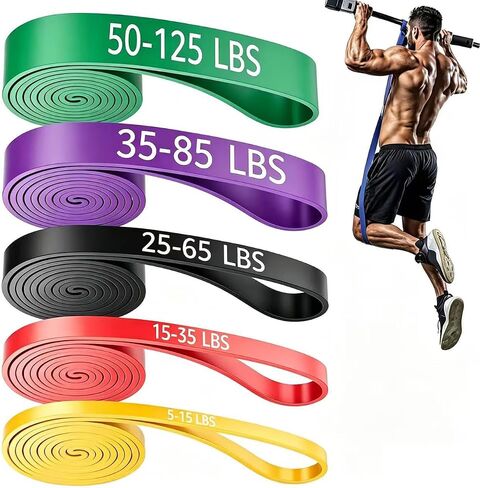 Resistance Bands Set, 5 Levels of Exercise Bands Suitable for Men and Women | Exercise Band for Working Out, Durable, Portable, Gym, Physical Therapy, Yoga, Stretching, Strength Training, indoor, outdoor in Saudi Arabia