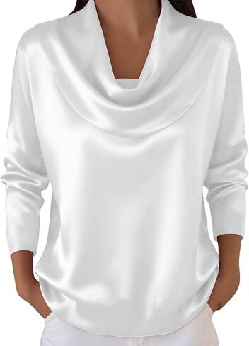 Satin Tops for Women Satin Cowl Neck 3/4 Sleeve Blouse Dressy Top for Office Lounge Daily Wear in Saudi Arabia