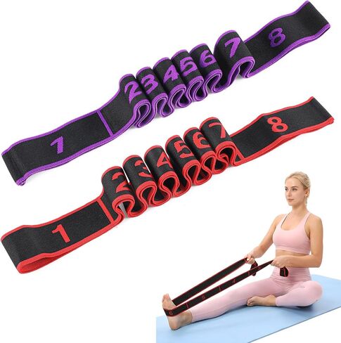 2 Pcs Fitness Resistance Band for Stretching and Yoga, Number Stretch Resistance Band with Clear Markings, 8-Section Elastic Training Bands for Full Body Stretching Shaping in Kuwait
