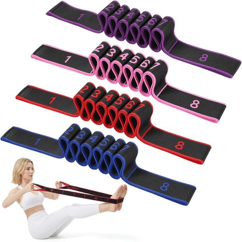 Vinsot 4 Pack Resistance Bands for Stretching and Yoga Fitness with Numbered Sections Yoga Elastic Band Set for Full Body Training Pilates and Glute Bands Workouts Home Gym Exercise in Kuwait