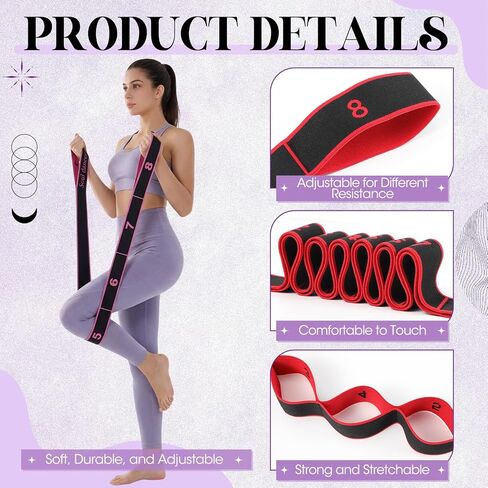 Vinsot 4 Pack Resistance Bands for Stretching and Yoga Fitness with Numbered Sections Yoga Elastic Band Set for Full Body Training Pilates and Glute Bands Workouts Home Gym Exercise in Kuwait