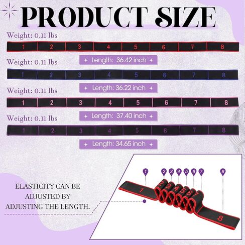 Vinsot 4 Pack Resistance Bands for Stretching and Yoga Fitness with Numbered Sections Yoga Elastic Band Set for Full Body Training Pilates and Glute Bands Workouts Home Gym Exercise in Kuwait