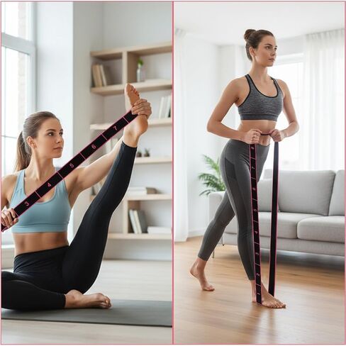Fitness Resistance Band for Stretching and Yoga, 8-Section Elastic Training Bands, Number Stretch Resistance Band with Clear Markings for Home Gym Training(Rose Red) in Kuwait