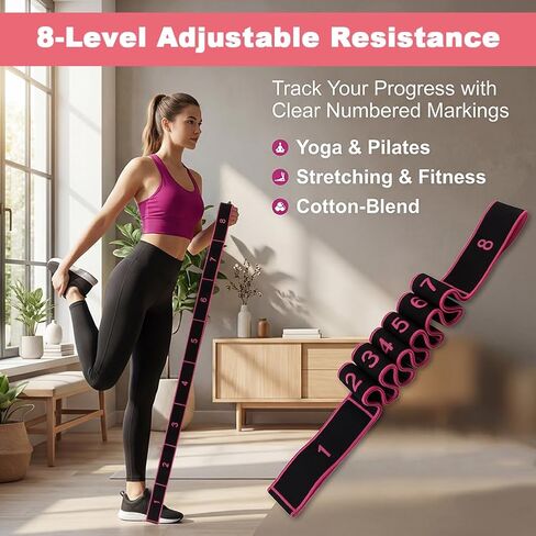 Fitness Resistance Band for Stretching and Yoga, 8-Section Elastic Training Bands, Number Stretch Resistance Band with Clear Markings for Home Gym Training(Rose Red) in Kuwait