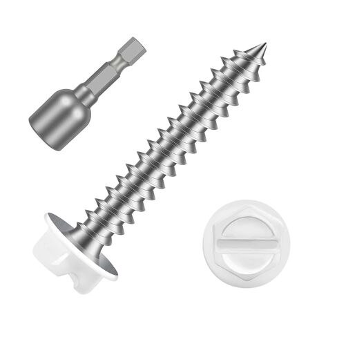 #8 x 2 White Painted Hex Washer Head Self Tapping Screws, Self Piercing Gutter Screws, Socket Bit Included, 100 PCS in Kuwait