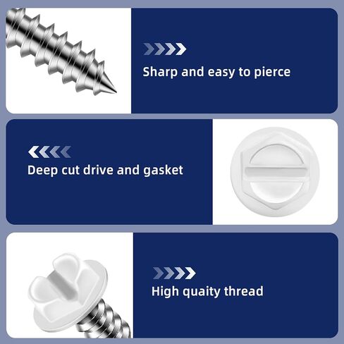 #8 x 2 White Painted Hex Washer Head Self Tapping Screws, Self Piercing Gutter Screws, Socket Bit Included, 100 PCS in Kuwait