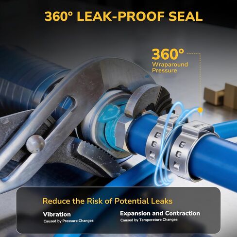 حلقات تجعيد PEX مقاس 3/4 بوصة، مشابك تركيب من الفولاذ المقاوم للصدأ، حلقات مشبك خرطوم لأنابيب PEX، والسباكة، ووصلات إمدادات المياه، 50 حزمة in Kuwait