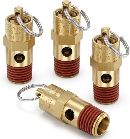 1/4 Inch Male NPT Brass Safety Pressure Relief Valves, 4 Pack 200 PSI Air Compressor Check Valves with Thread Seal Locks for Air Water Oil Systems in Kuwait