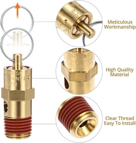 1/4 Inch Male NPT Brass Safety Pressure Relief Valves, 4 Pack 200 PSI Air Compressor Check Valves with Thread Seal Locks for Air Water Oil Systems in Kuwait