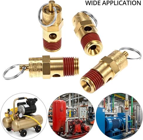 1/4 Inch Male NPT Brass Safety Pressure Relief Valves, 4 Pack 200 PSI Air Compressor Check Valves with Thread Seal Locks for Air Water Oil Systems in Kuwait