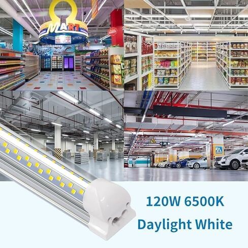 SZSKYING 10 Pack 8FT LED Shop Light، 120W 12000LM 6500K ضوء النهار الأبيض، T8 أنبوب متكامل على شكل حرف V، 96' أربعة صفوف عالية الإخراج، قابلة للربط 8 أقدام LED لاعبا أساسيا، قابس إضاءة المرآب غير قابل للتعتيم in Kuwait