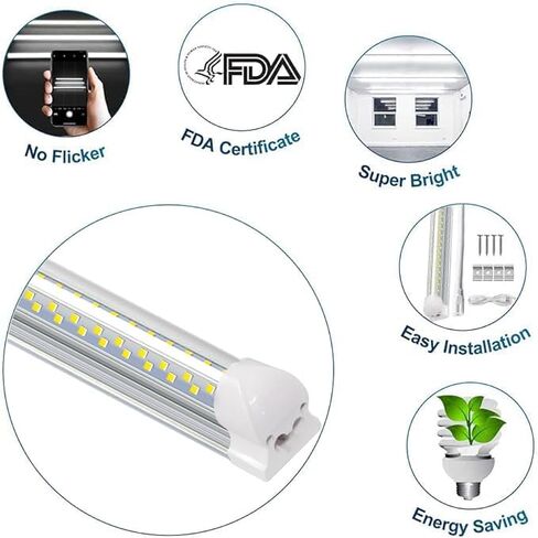 SZSKYING 10 Pack 8FT LED Shop Light، 120W 12000LM 6500K ضوء النهار الأبيض، T8 أنبوب متكامل على شكل حرف V، 96' أربعة صفوف عالية الإخراج، قابلة للربط 8 أقدام LED لاعبا أساسيا، قابس إضاءة المرآب غير قابل للتعتيم in Kuwait